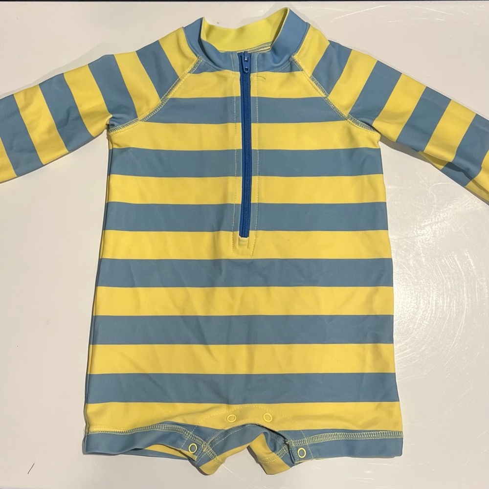 Primary Baby Blue and Yellow One-piece Rashguard Swimwear